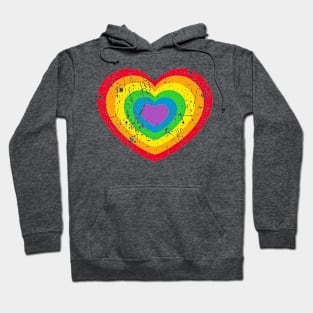 Retro, Heart, LGBT, Rainbow, Grunge Hoodie